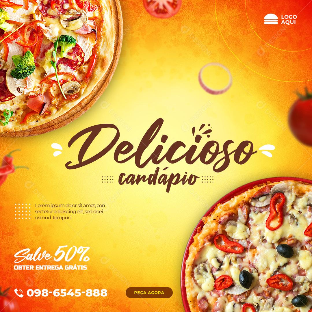 Post Feed Pizzaria Delicioso Cardápio Social Media PSD Editável