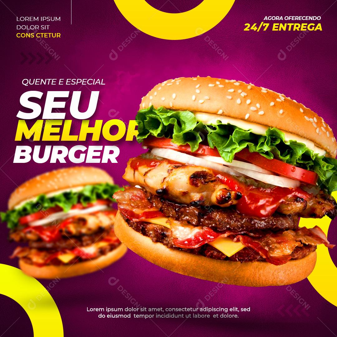 Post Feed Hamburgueria Seu Melhor Burguer Social Media PSD Editável