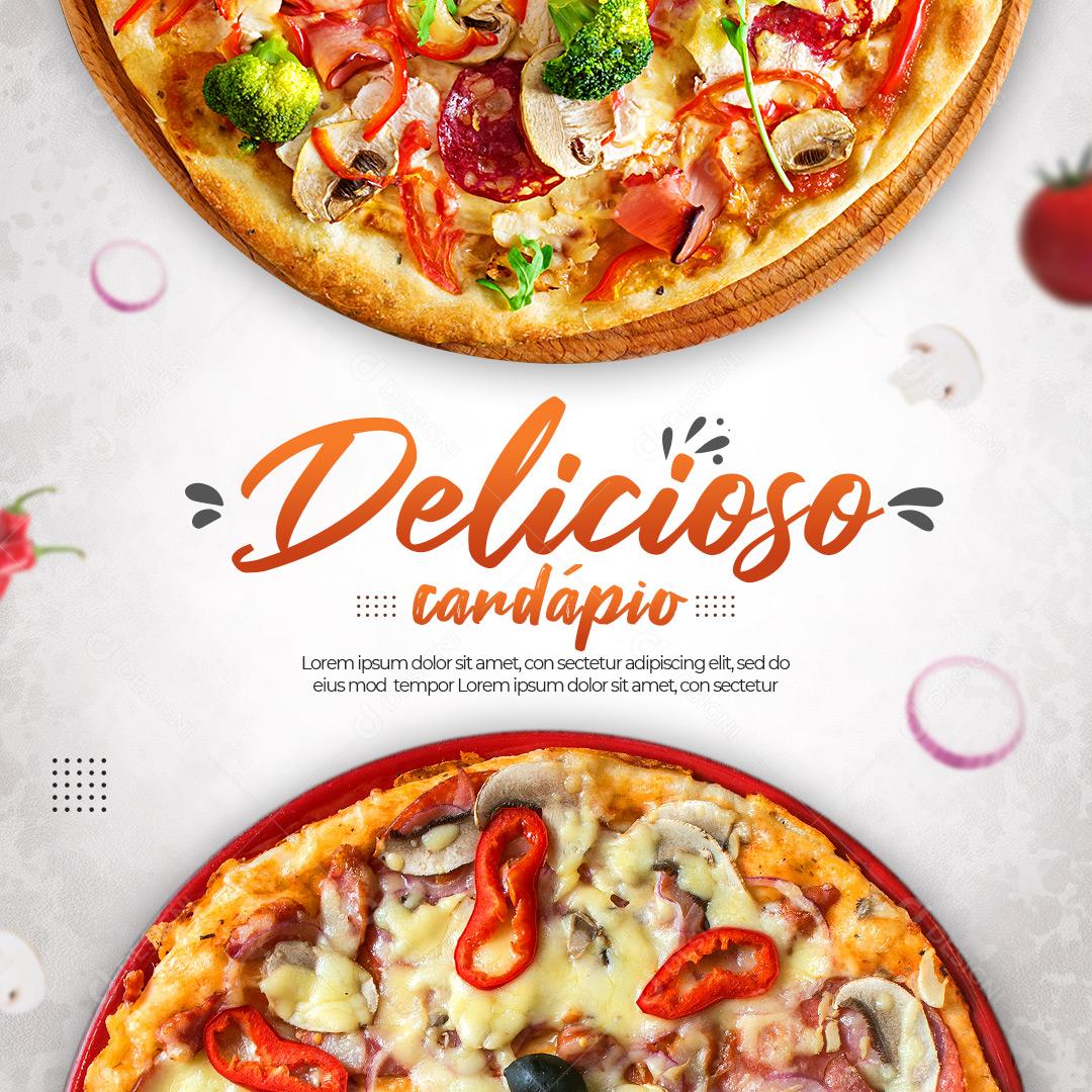 Post Feed Pizzaria Delicioso Cardápio Social Media PSD Editável