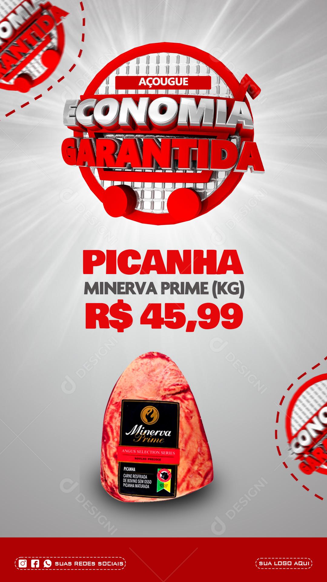 Post Story Açougue Economia Garantida Carne Picanha Social Media PSD Editável