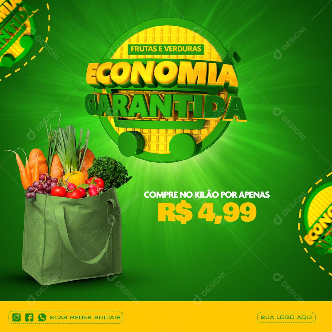 Post Feed Hortifruti Economia Garantida Frutas e Verduras Social Media PSD Editável