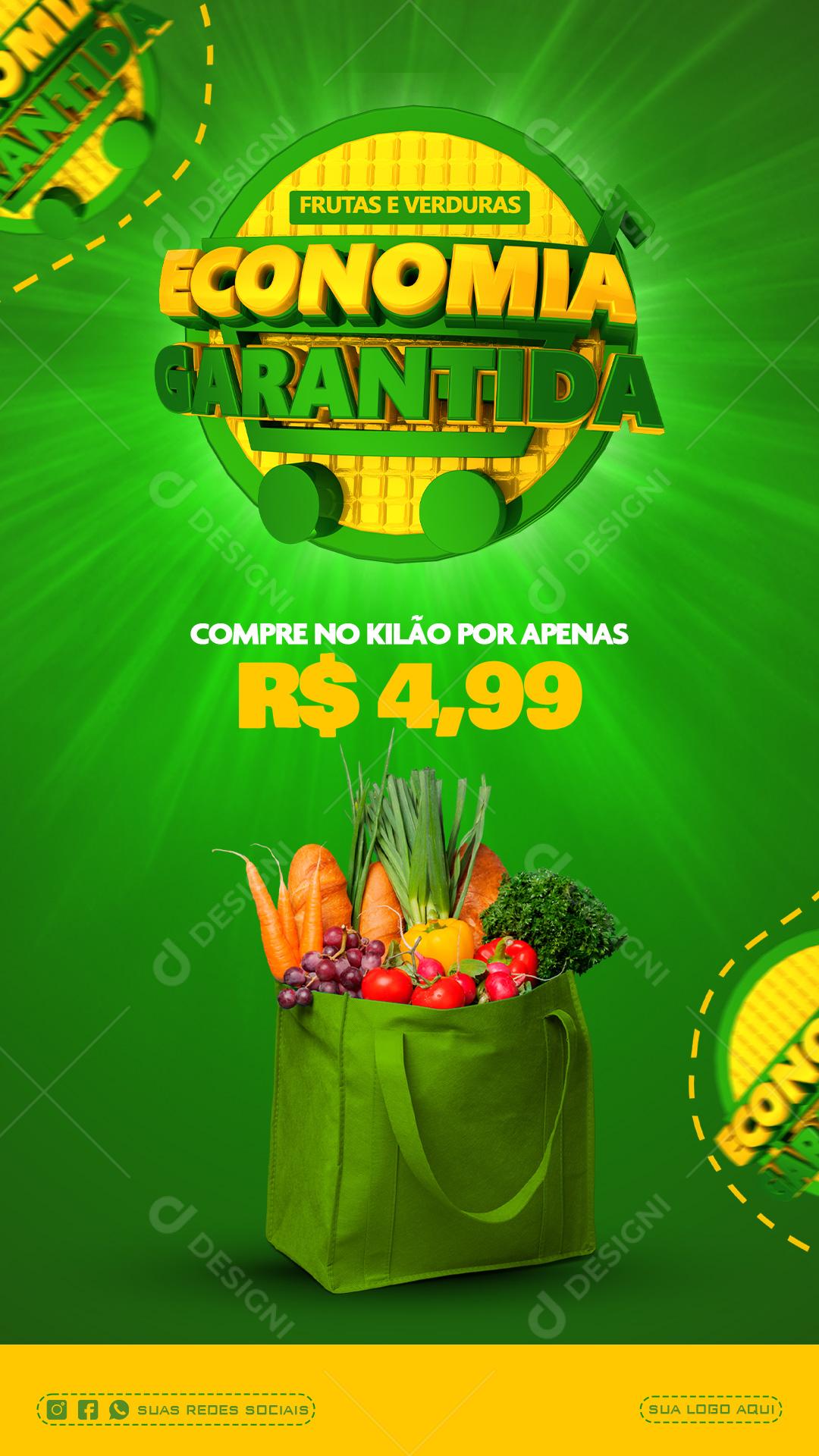 Post Story Hortifruti Economia Garantida Frutas e Verduras Social Media PSD Editável