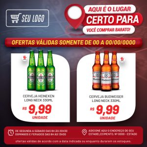 Cerveja Heineken e Cerveja Budweiser Long Neck Supermercado Social Media PSD Editável