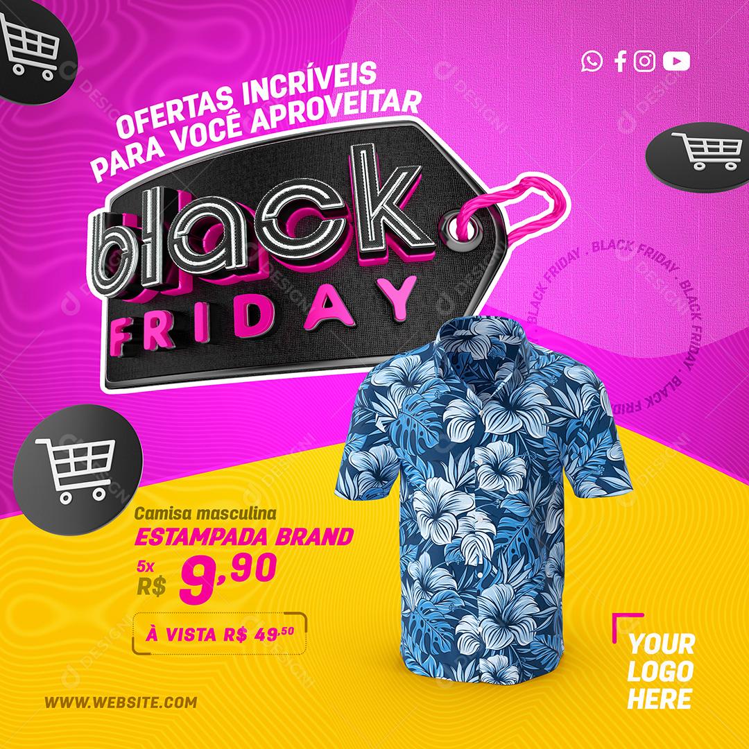 Black Friday Camisa Estampada Social Media PSD Editável