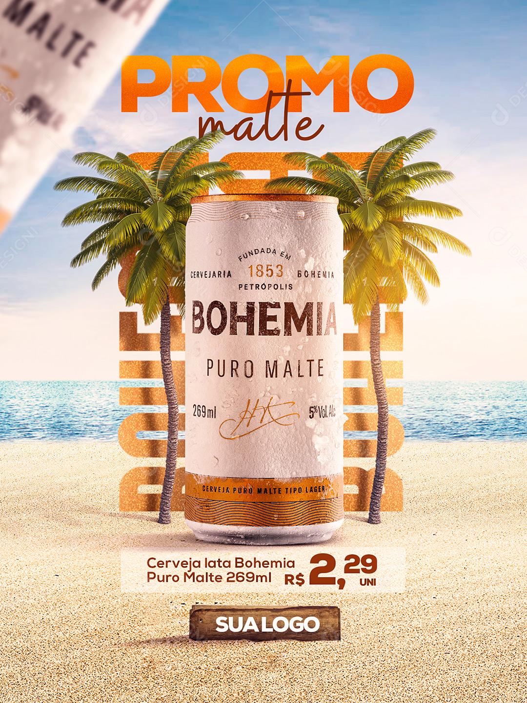 Post Distribuidora Promo Malt Beer Bohemia Social Media Editable PSD