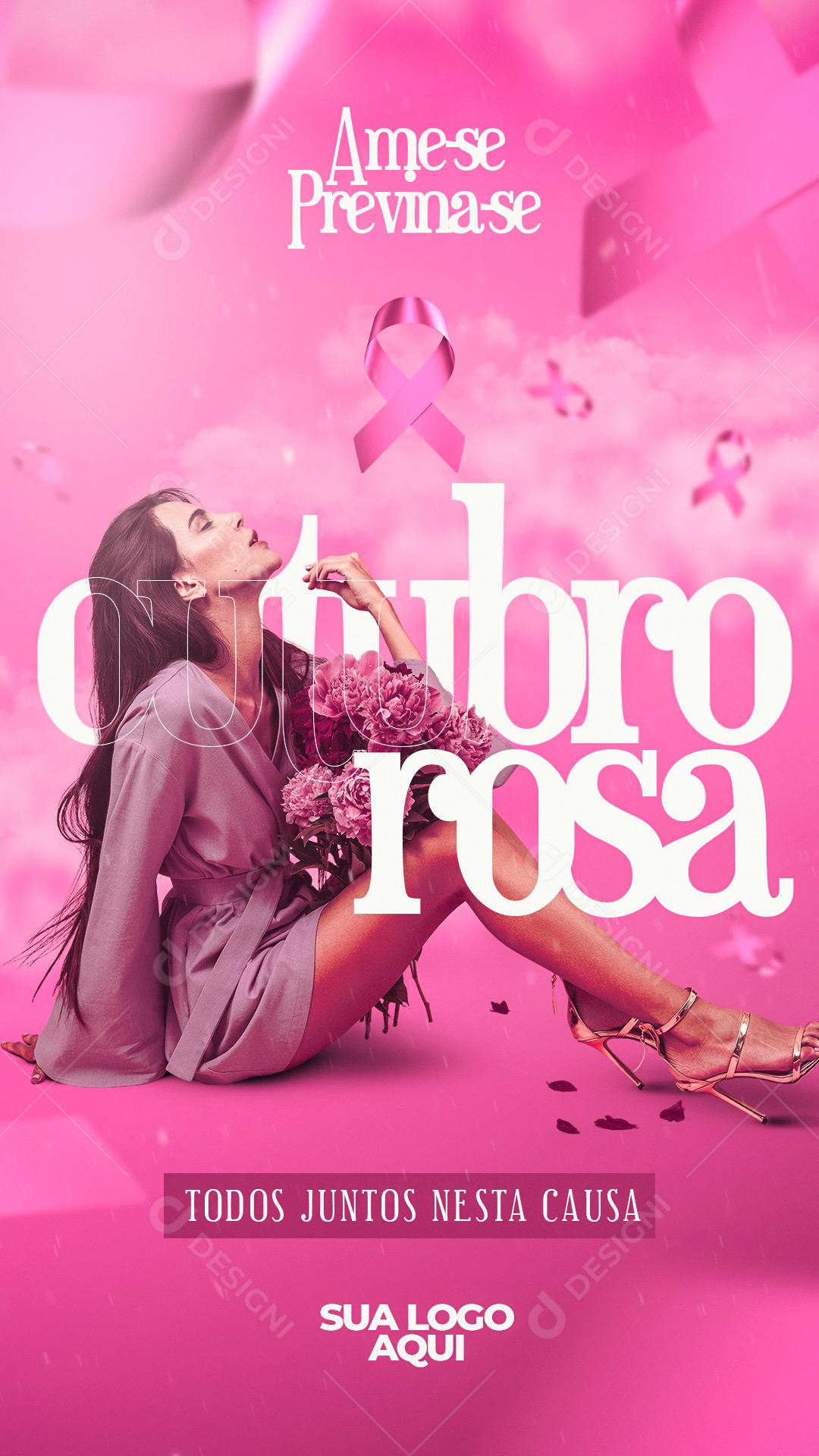 Post Story Outubro Rosa Todos Juntos Nesta Causa Social Media PSD Editável