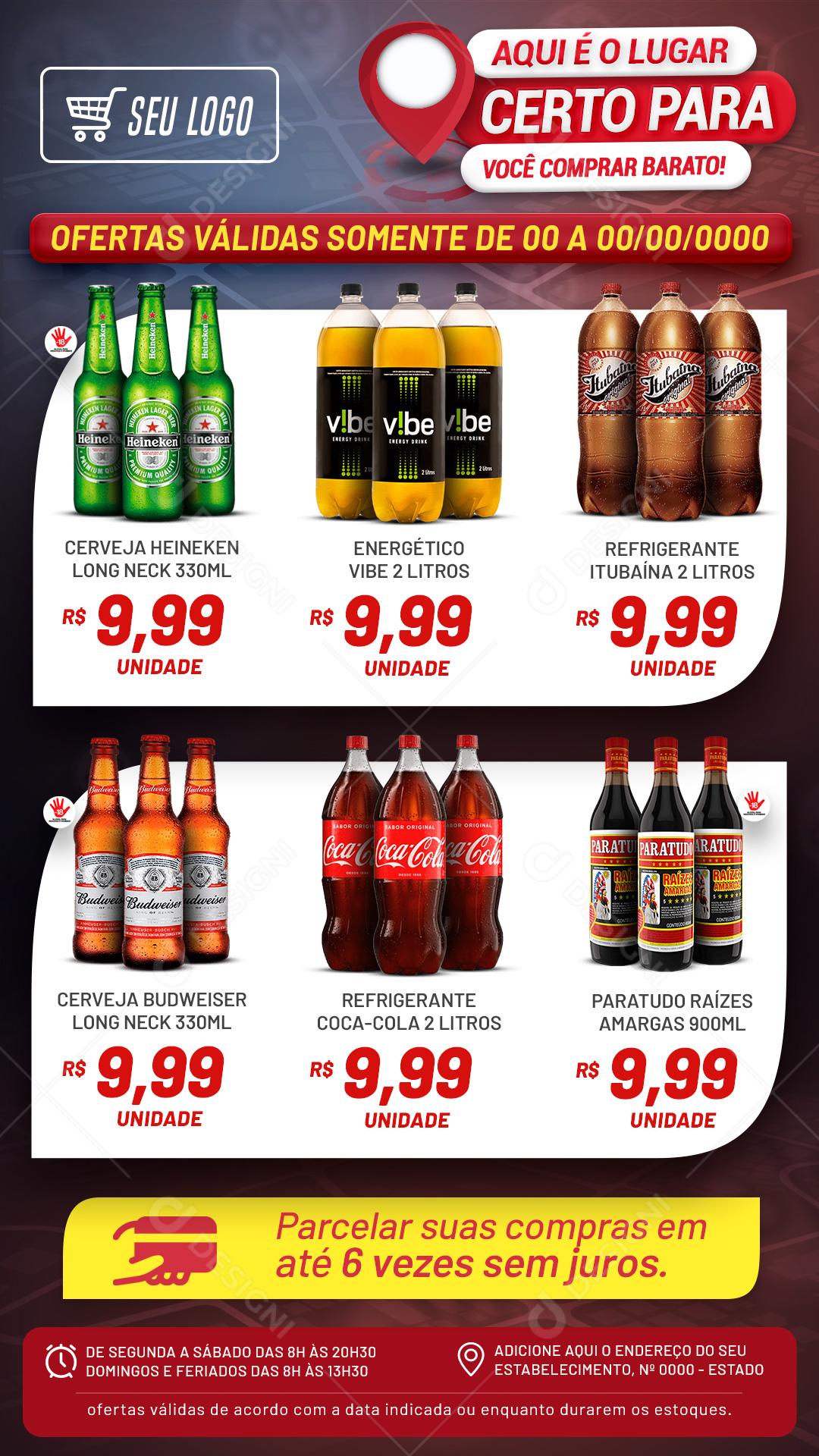 Encarte Supermercado Bebidas Aqui É O Lugar Certo Social Media PSD Editável