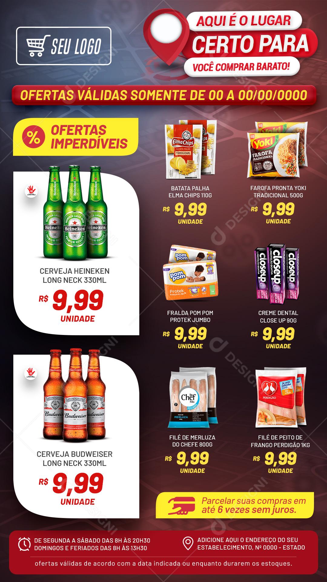 Encarte Supermercado Aqui É O Lugar Certo Social Media PSD Editável