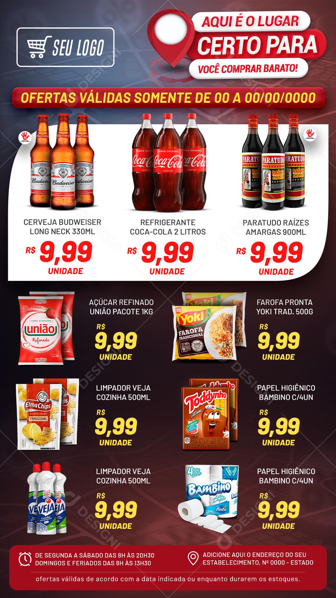 Encarte Supermercado Aqui É O Lugar Certo Social Media PSD Editável