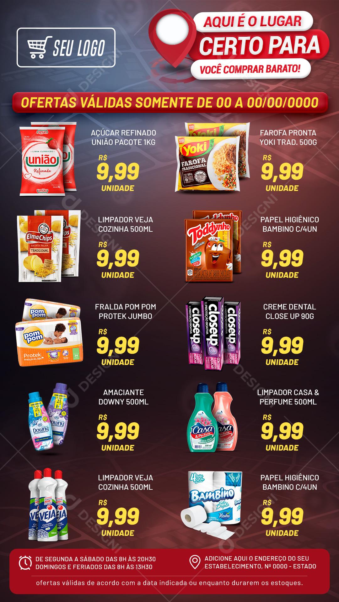 Encarte Supermercado Aqui É O Lugar Certo Social Media PSD Editável