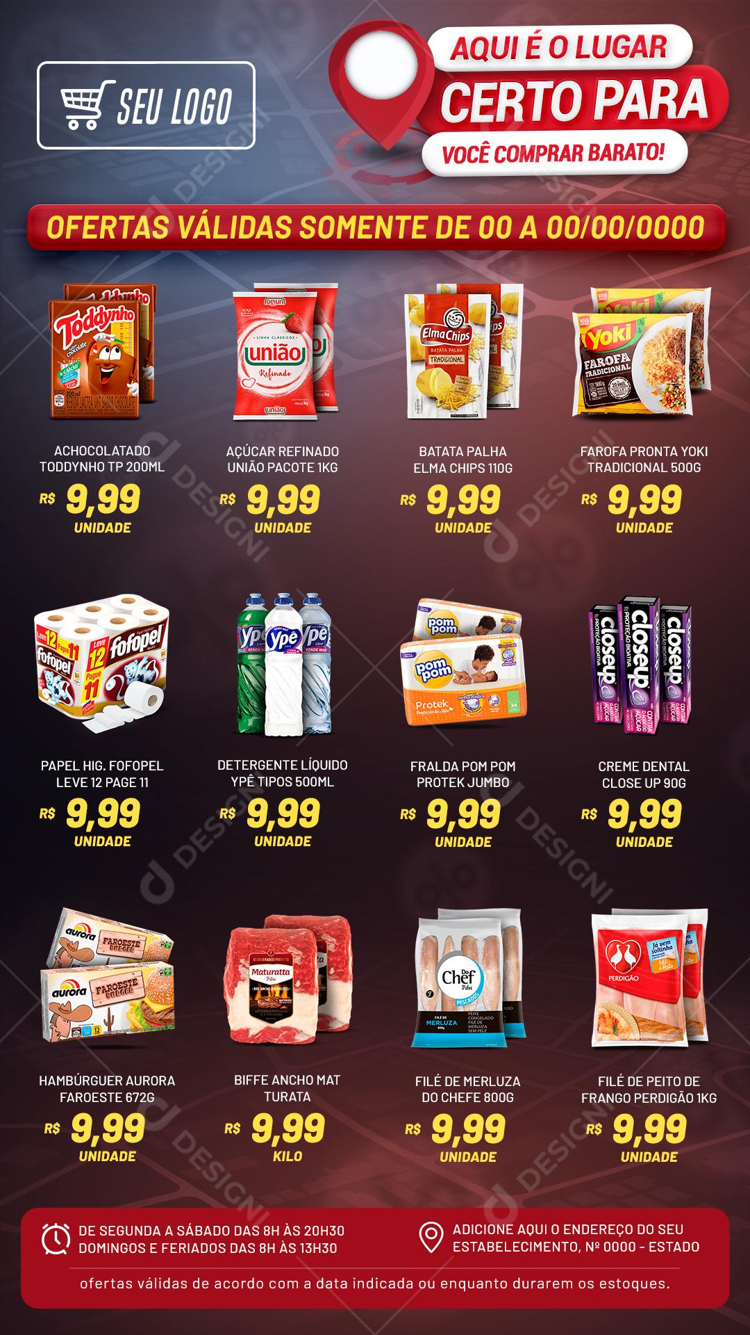 Encarte Supermercado Aqui É O Lugar Certo Social Media PSD Editável