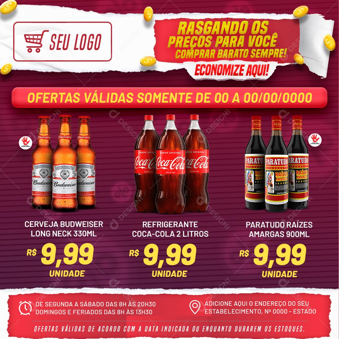 Supermercado Bebidas Rasgando Os Preços Social Media PSD Editável