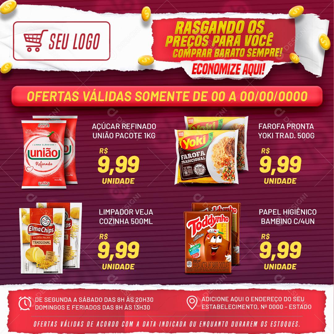 Encarte Supermercado Produtos Rasgando Os Preços Social Media PSD Editável