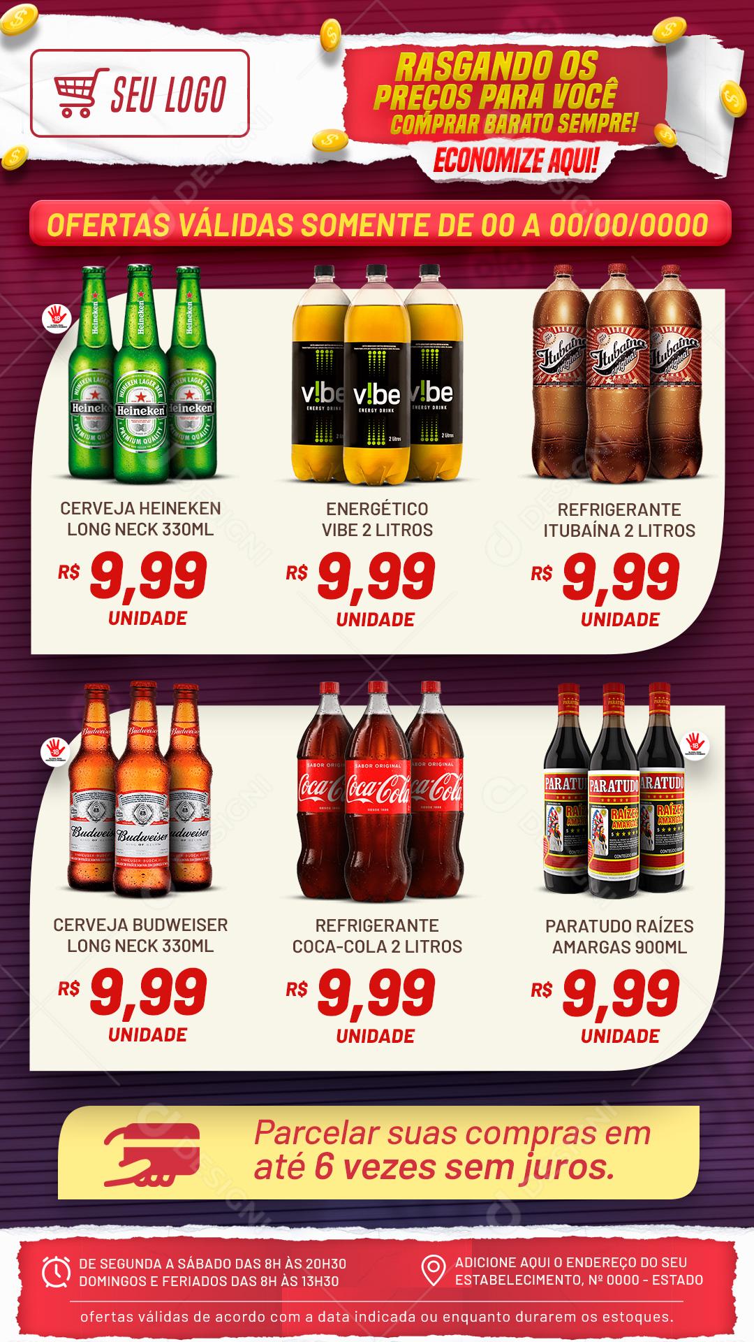 Encarte Supermercado Bebidas Rasgando Os Preços Social Media PSD Editável