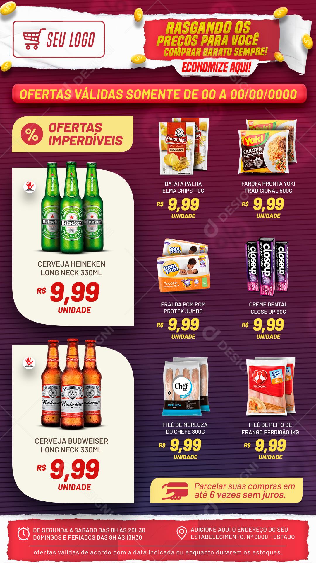 Encarte Supermercado Bebidas Rasgando Os Preços Social Media PSD Editável