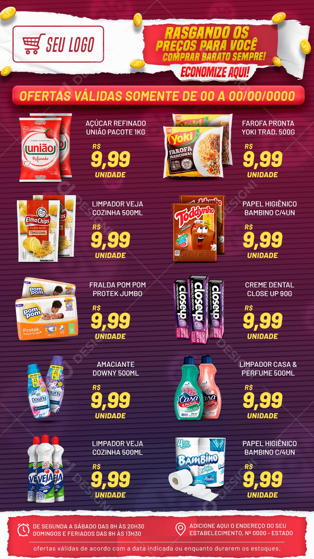 Encarte Supermercado Produtos Rasgando Os Preços Social Media PSD Editável
