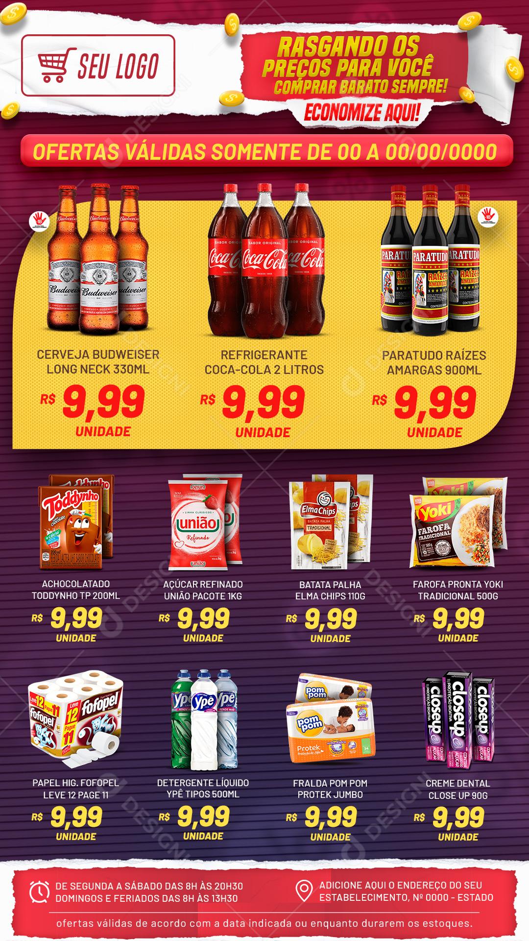 Encarte Supermercado Produtos Rasgando Os Preços Social Media PSD Editável