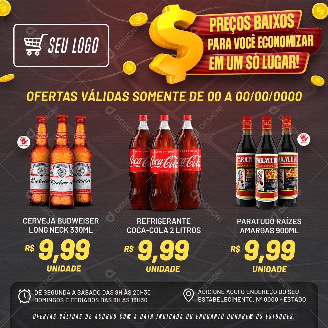 Encarte Supermercado Preço Baixo Pra Você Social Media PSD Editável