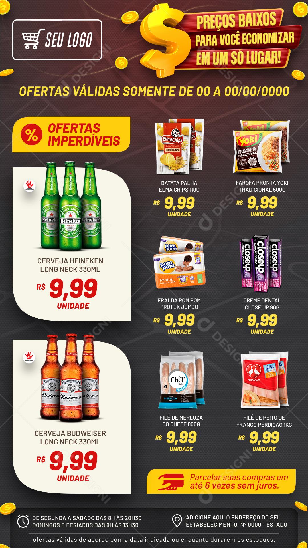 Encarte Supermercado Preço Baixo De Verdade Social Media PSD Editável