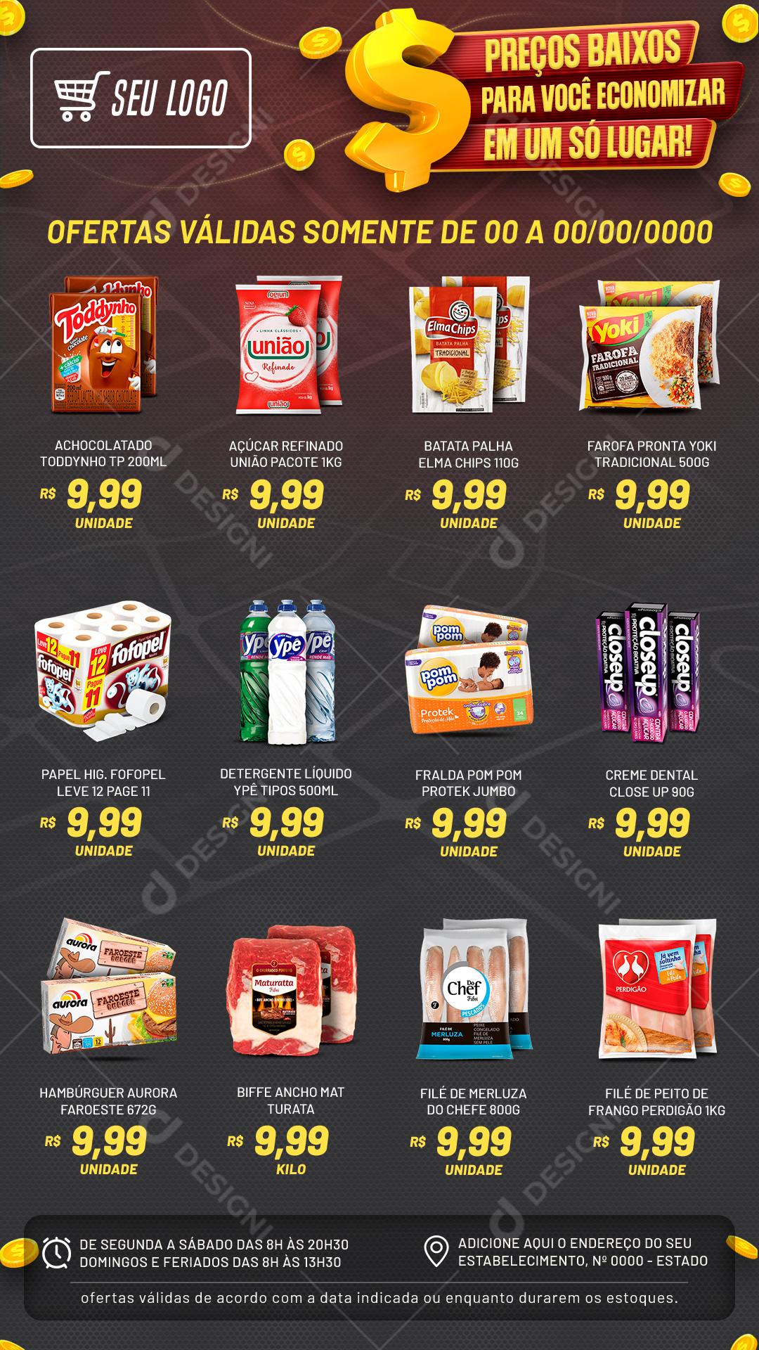 Encarte Supermercado Preço Baixo De Verdade Social Media PSD Editável