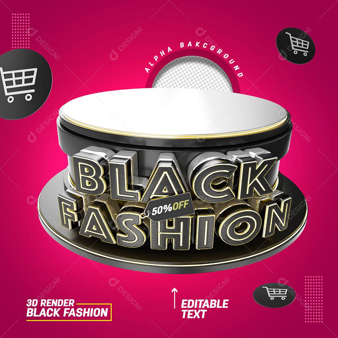 Black Fashion 50% Off Selo 3D Para Composição PSD Editável