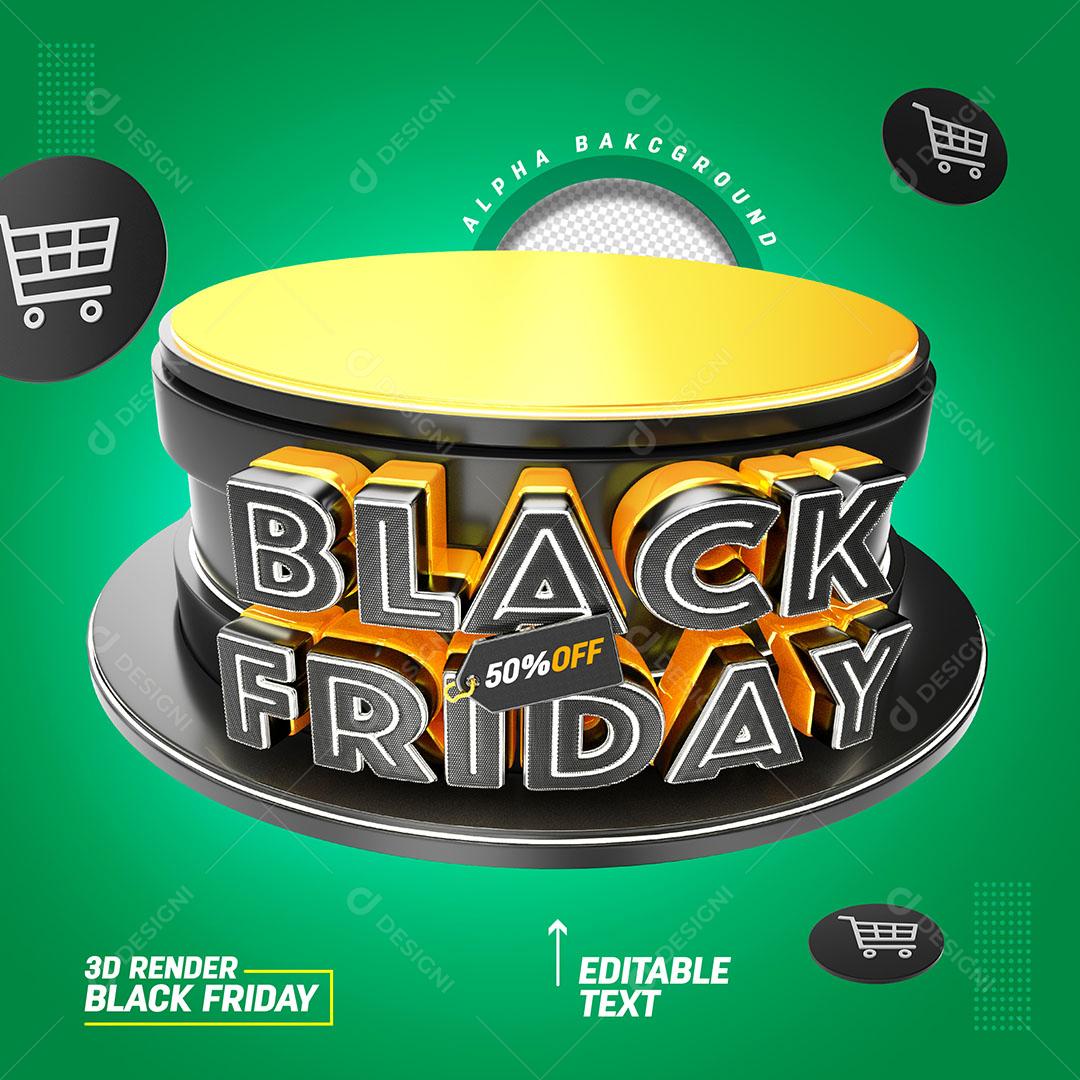 Black Friday 50% Off Selo 3D Para Composição PSD Editável