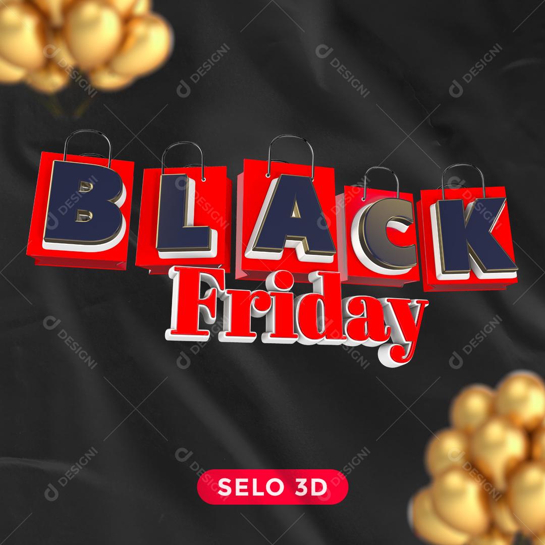 Black Friday Selo 3D Para Composição PNG Transparente Sem Fundo