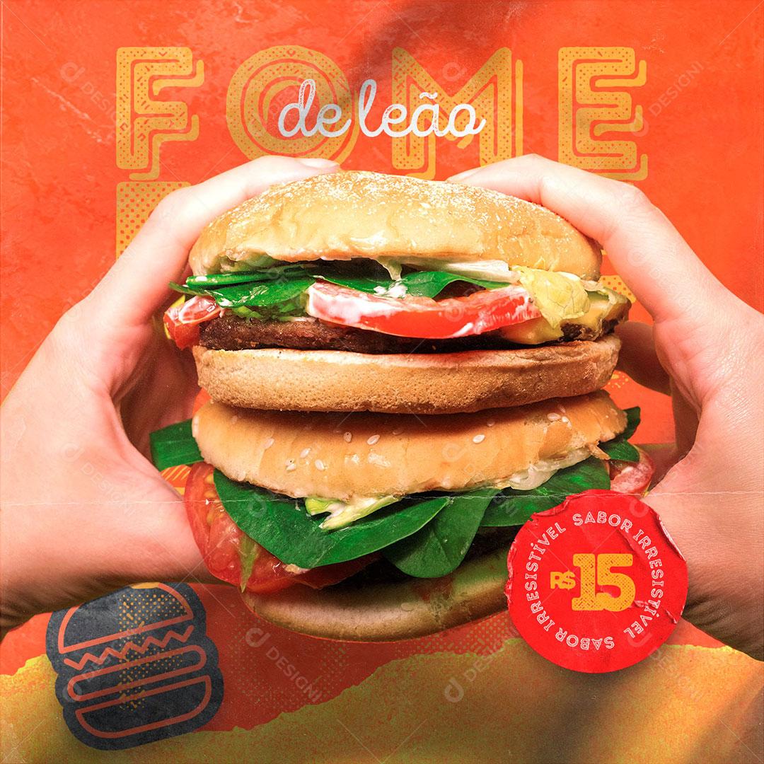 Post Feed Hamburgueria Fome de Leão Social Media PSD Editável