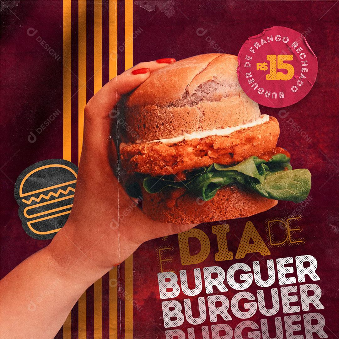 Post Feed Hamburgueria É Dia de Burguer Social Media PSD Editável
