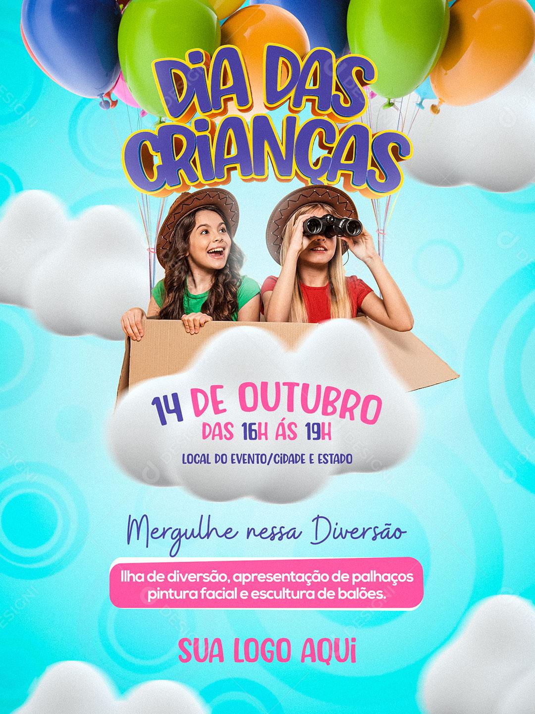 Post Dia das Crianças Brinquedos Mergulhe Nessa Diversão Social Media PSD Editável