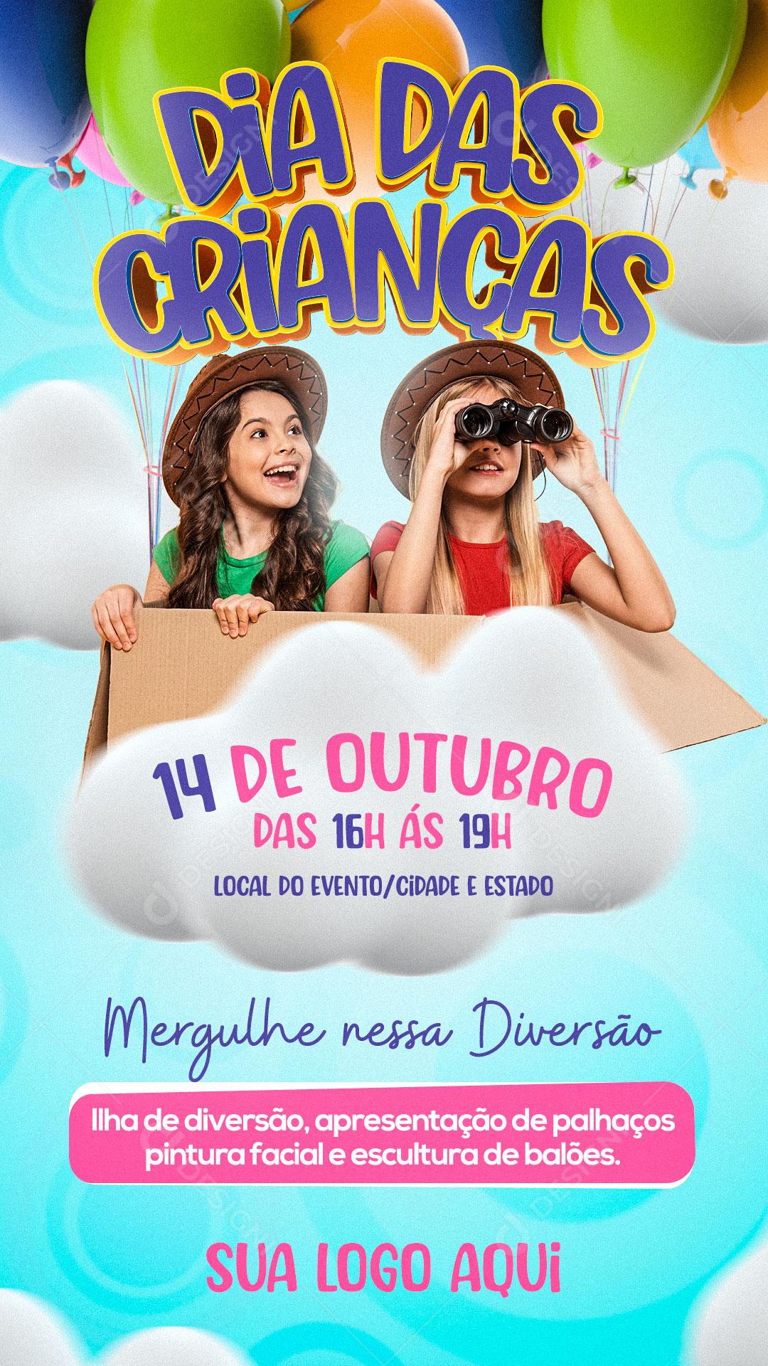 Post Story Dia das Crianças Brinquedos Mergulhe Nessa Diversão Social Media PSD Editável