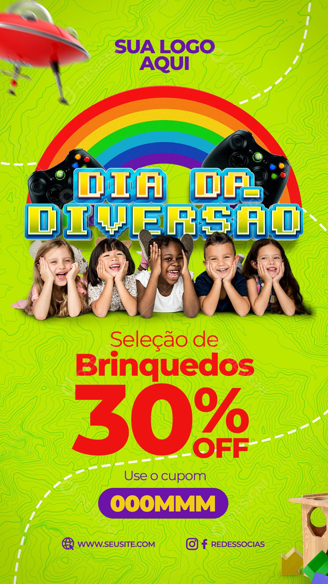 Post Story Dia da Diversão Seleção de Brinquedos Social Media PSD Editável