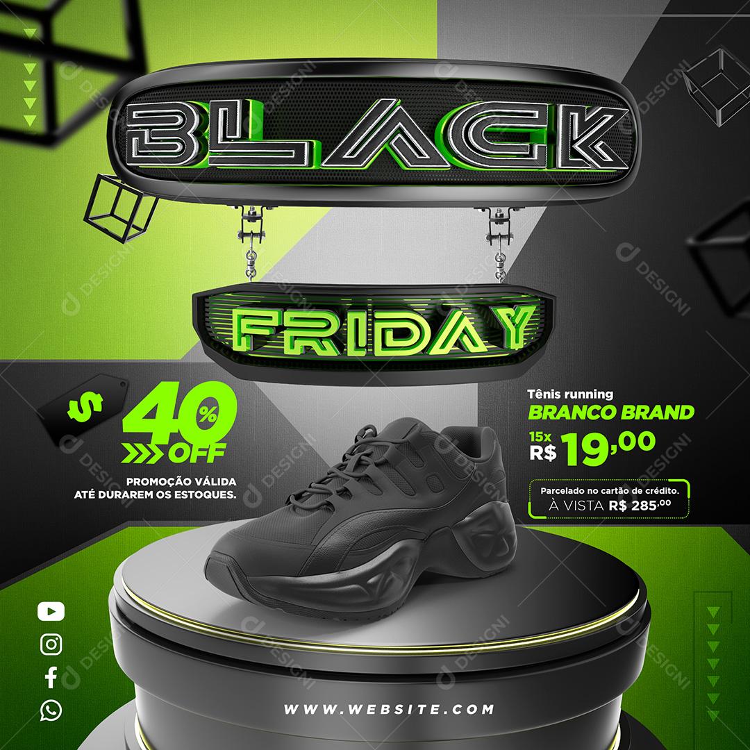 Black Friday Tênis 40% OFF Sapatos Social Media PSD Editável