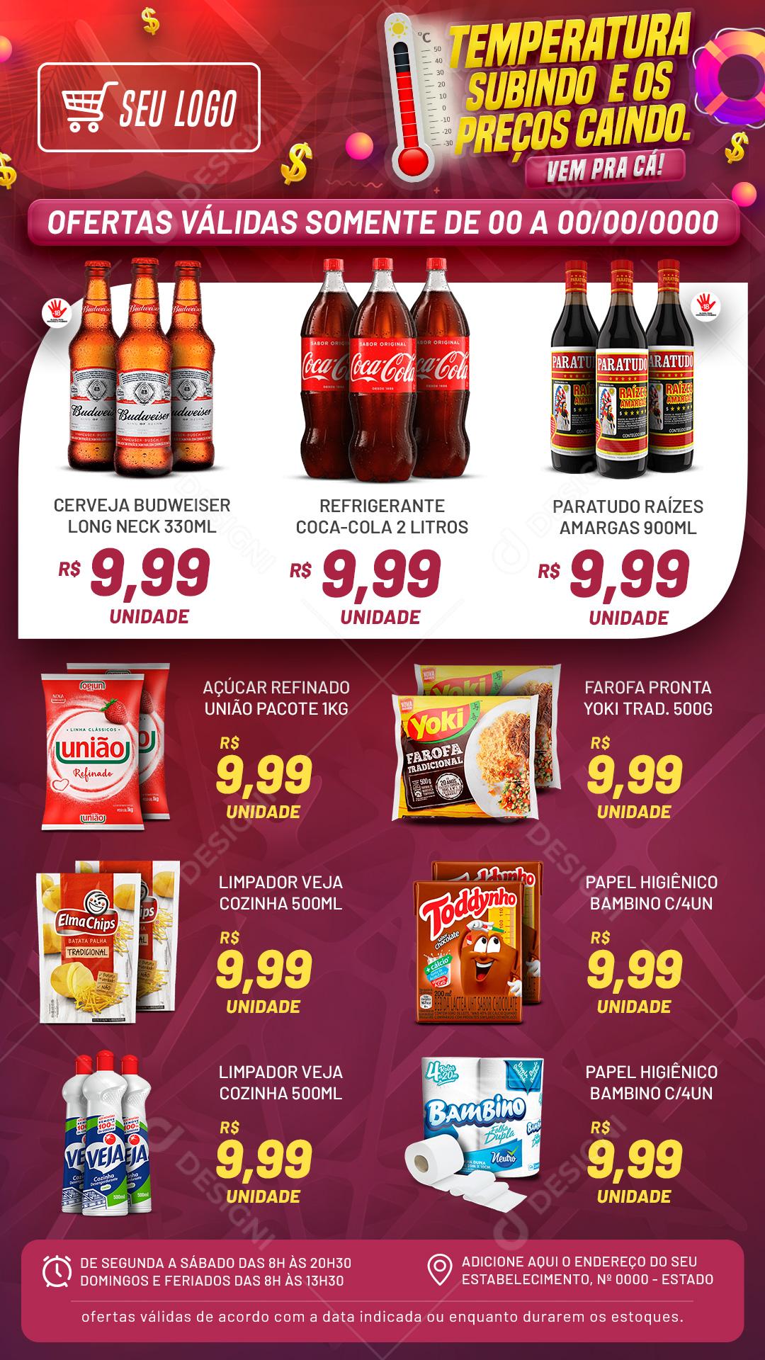 Encarte Temperatura Subindo E Os Preços Caindo Social media PSD Editável