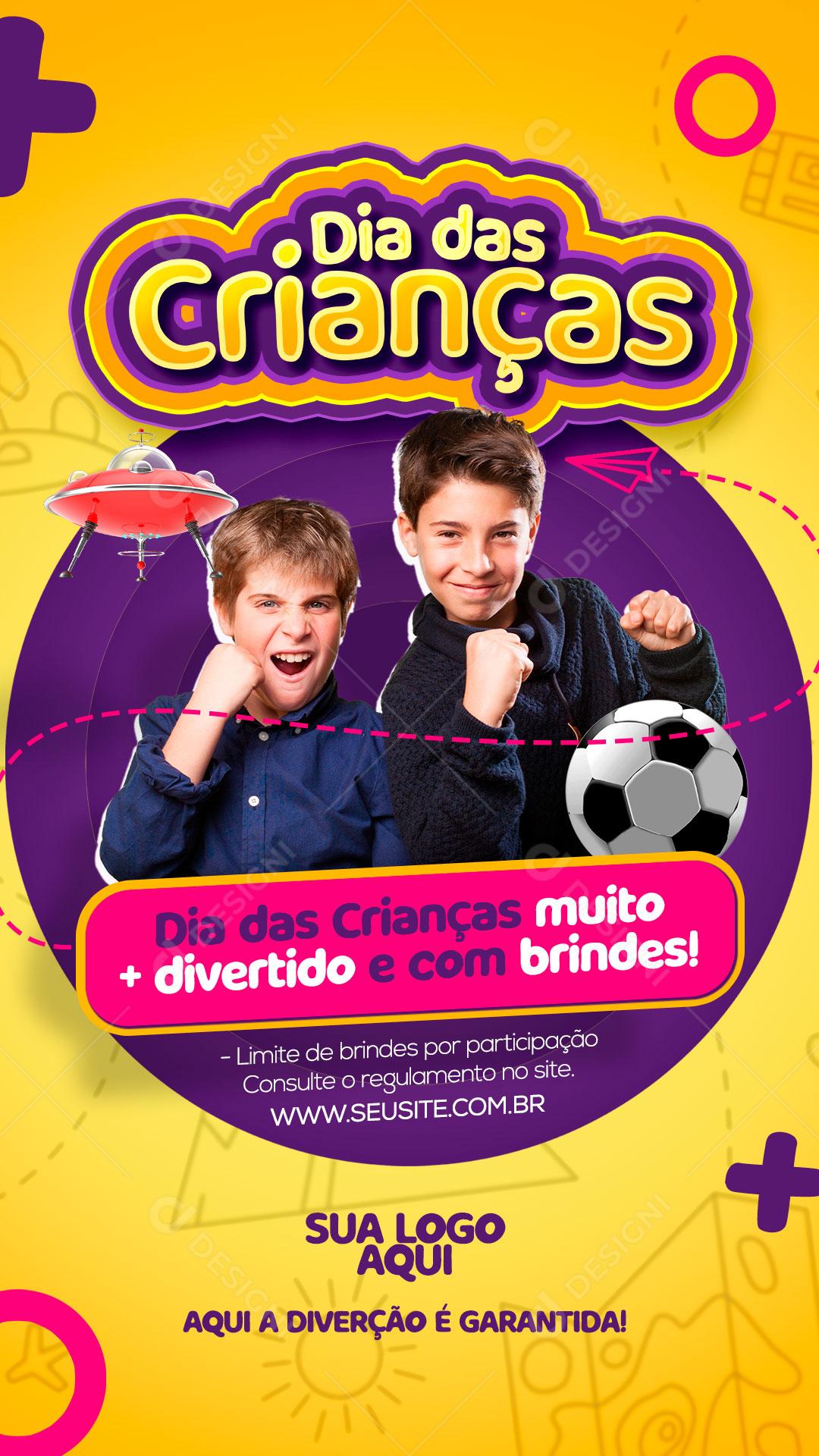 Post Story Dia Das Crianças Muito + Divertido e Com Brindes Social Media PSD Editável