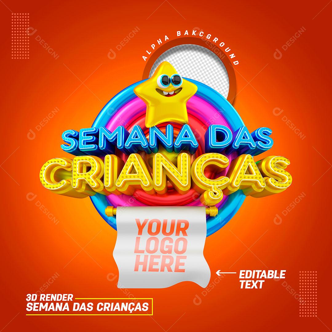 Selo 3D Semana das Crianças PSD Para Composição