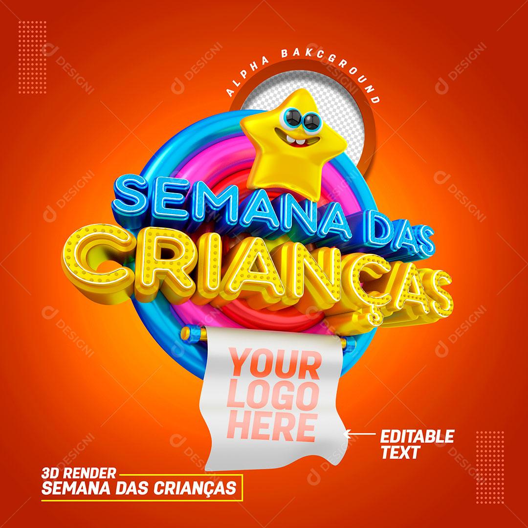Selo 3D Semana das Crianças PSD Para Composição