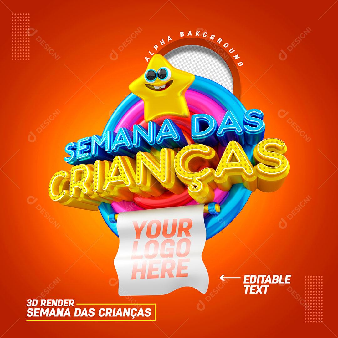Selo 3D Semana das Crianças PSD Para Composição