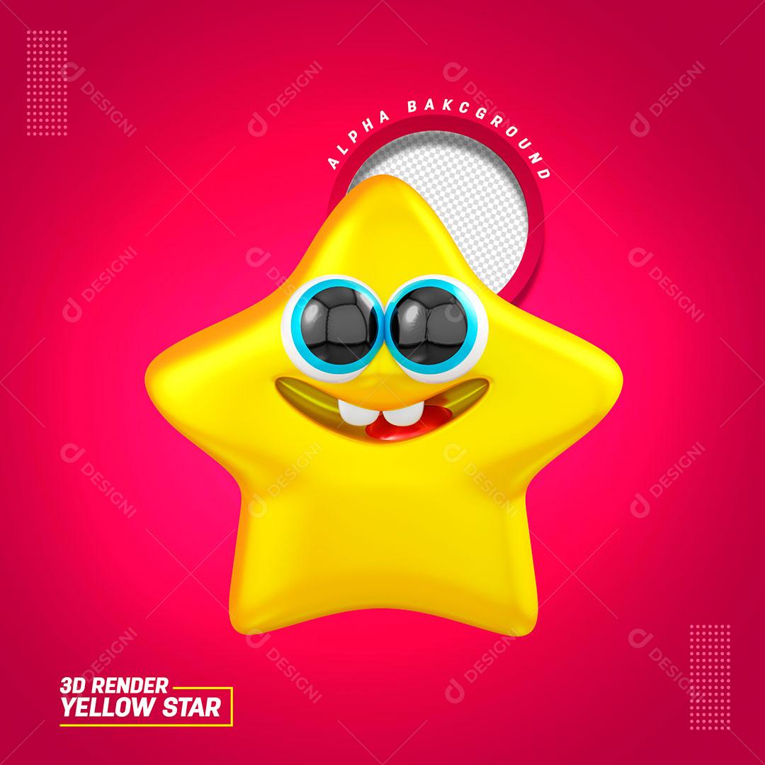 Emoji 3D Estrela Sorrindo para Composição PSD