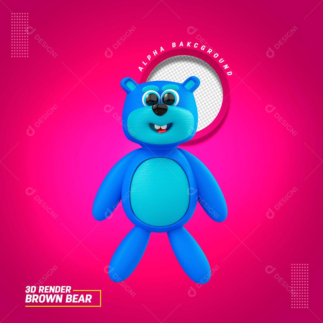 Elemento 3D Urso Azul para Composição PSD