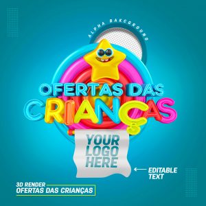Selo 3D Dia das Crianças PSD Para Composição