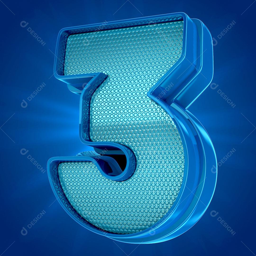 Nùmero 3 Azul Elemento Para Composição PSD