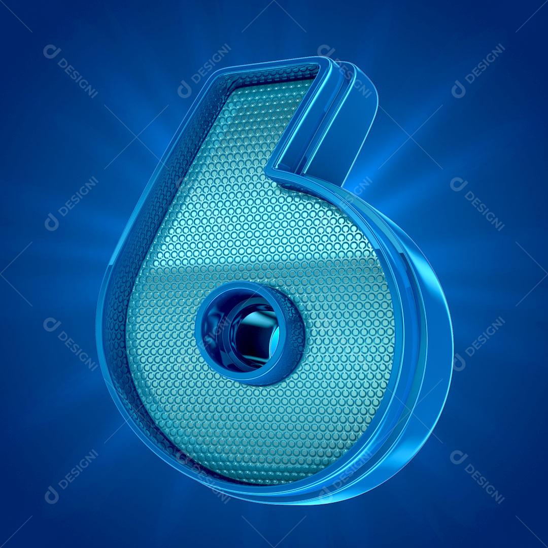 Nùmero 6 Azul Elemento Para Composição PSD