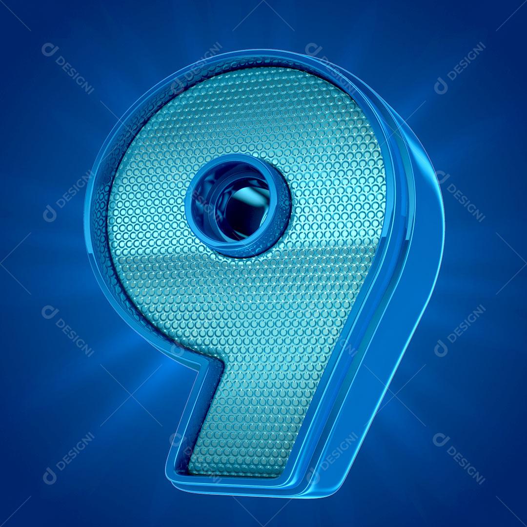 Nùmero 9 Azul Elemento Para Composição PSD