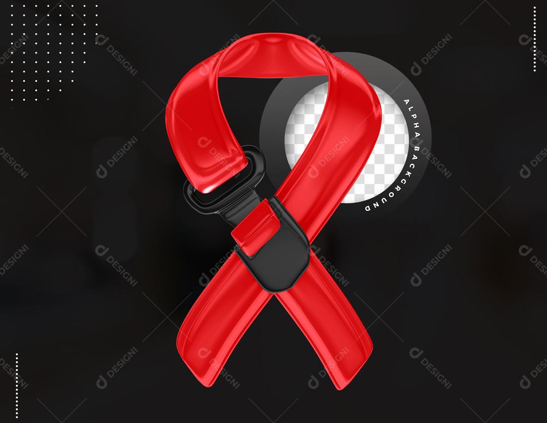 Elemento 3D para Composição Laço Vermelho Consciência HIV AIDS PSD