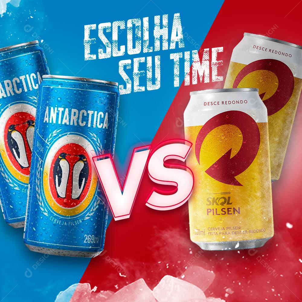 Batalha de Cerveja de Antarctica VS Skol Social Media PSD Editável