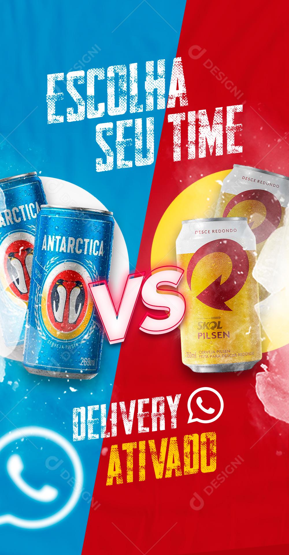Batalha de Cerveja de Antarctica VS Skol Stories Social Media PSD Editável