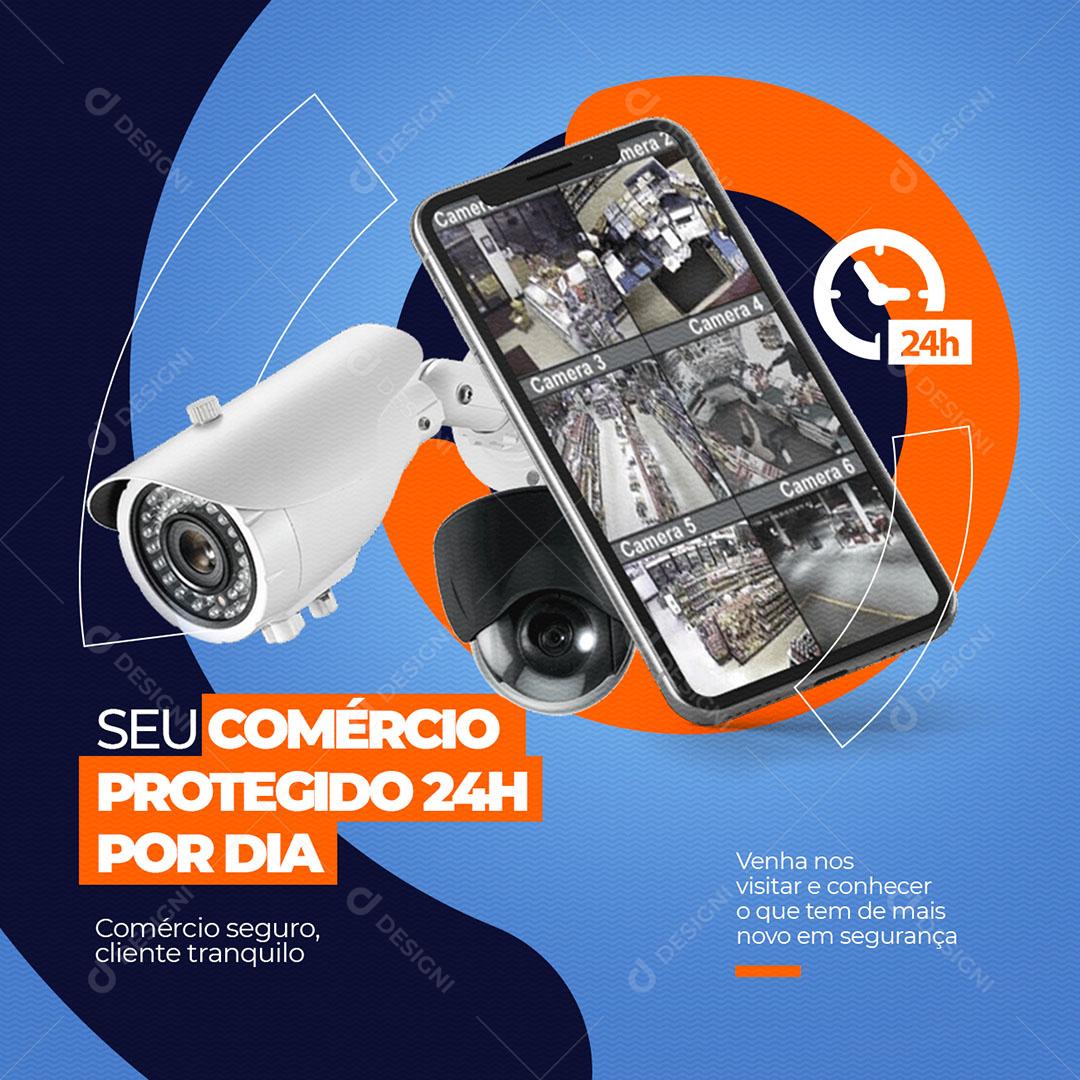 Post Feed Segurança Eletrônica Seu Comércio Protegido Social Media PSD Editável