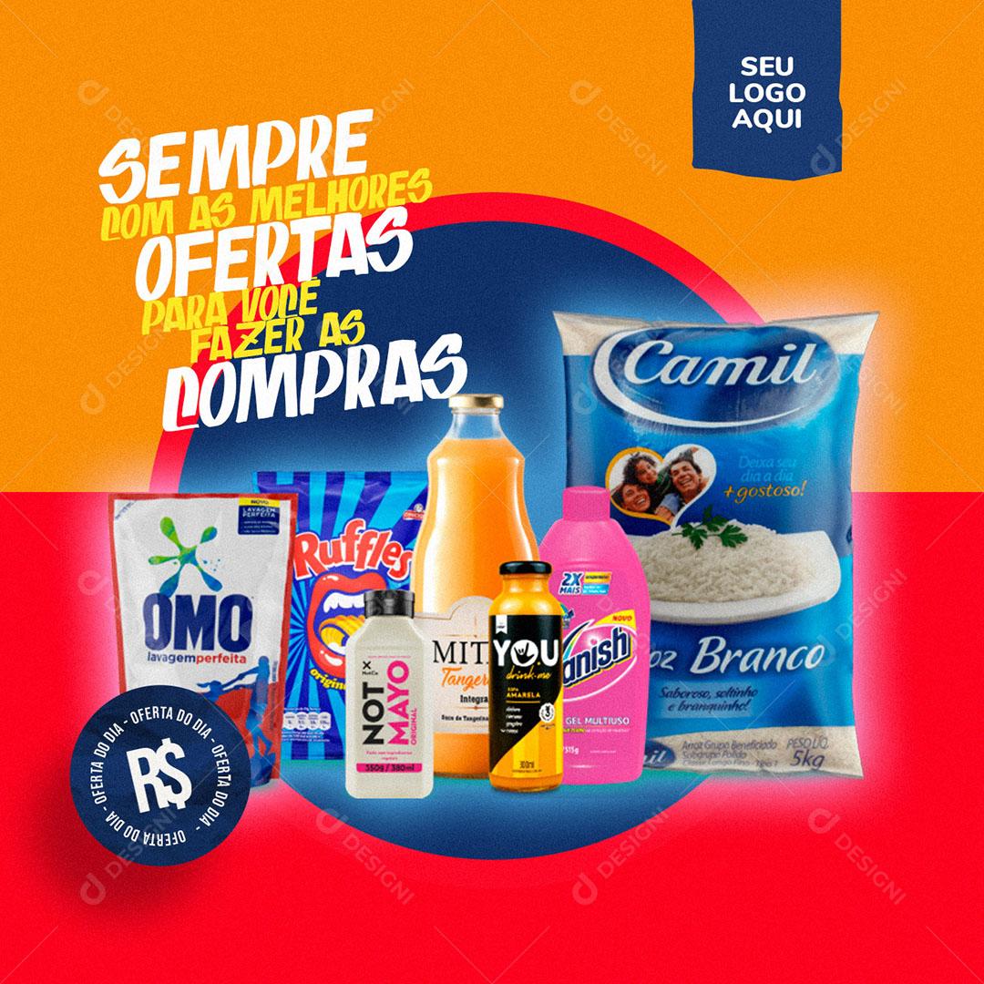 Post Feed Supermercado Sempre Com as Melhores Ofertas Social Media PSD Editável