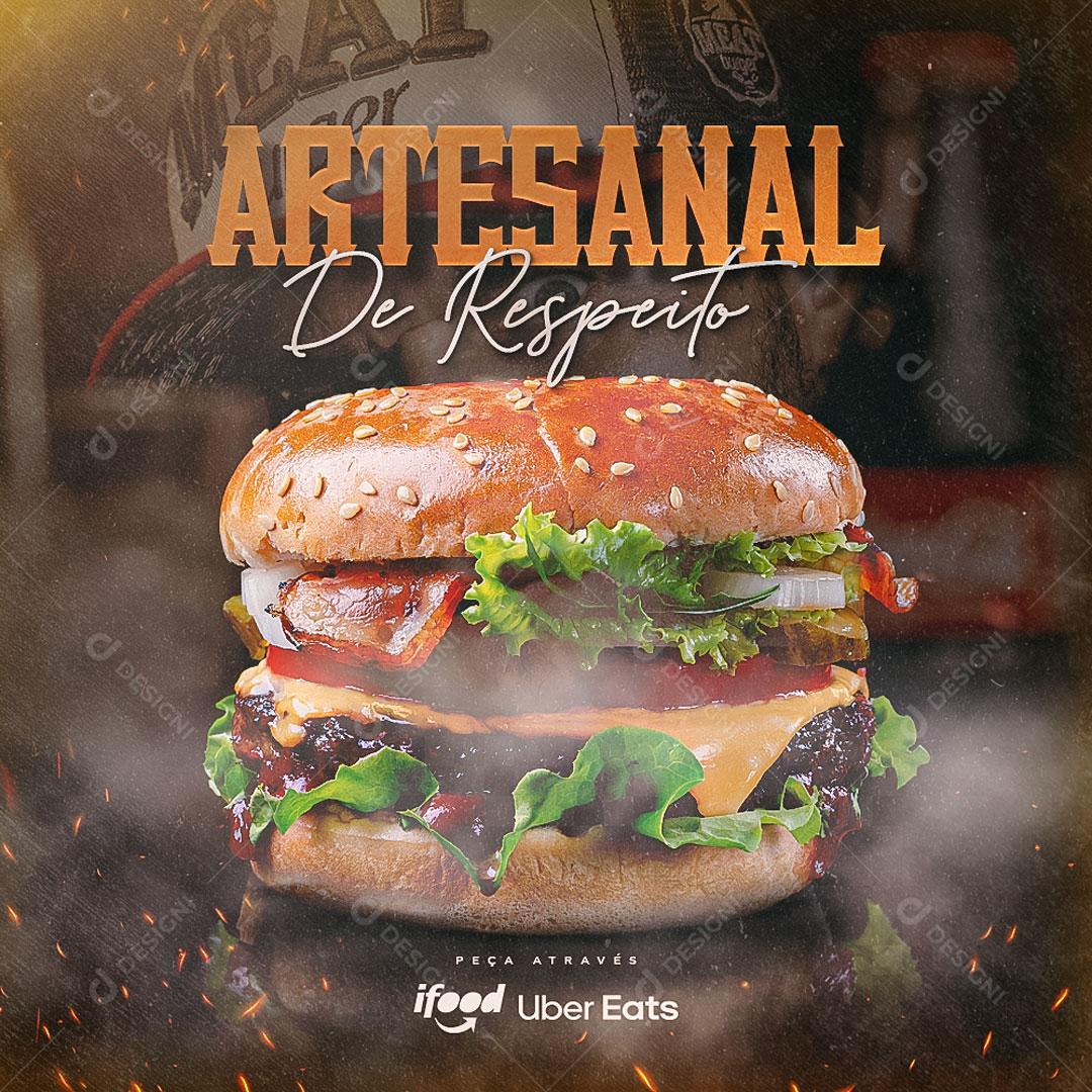Post Feed Hamburgueria Artesanal de Respeito Social Media PSD Editável